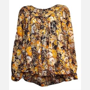 We The Free Yellow Floral Oversized Long Sleeve Button up Blouse Size Small